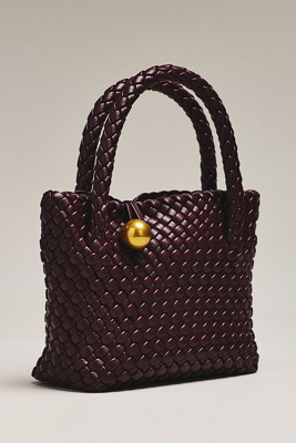 By Anthropologie Faux Leather Woven Satchel In Purple