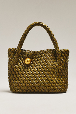By Anthropologie Faux Leather Woven Satchel In Green