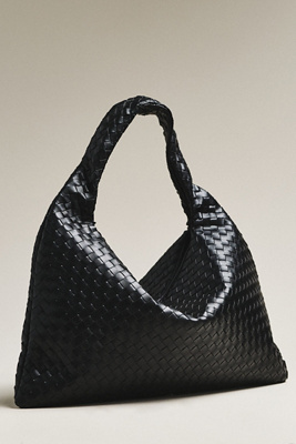 By Anthropologie Woven Faux-leather Oversized Slouchy Tote In Black
