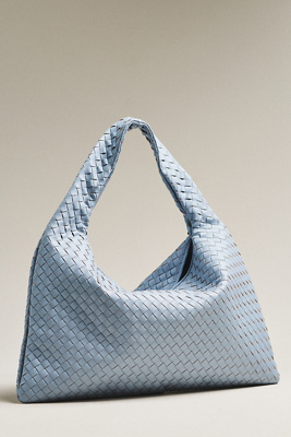 By Anthropologie Woven Faux-leather Oversized Slouchy Tote In Blue