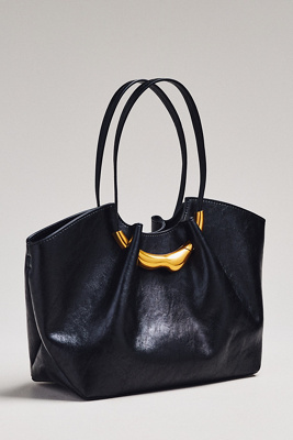 By Anthropologie Molten Hardware Shiny Textured Tote In Black