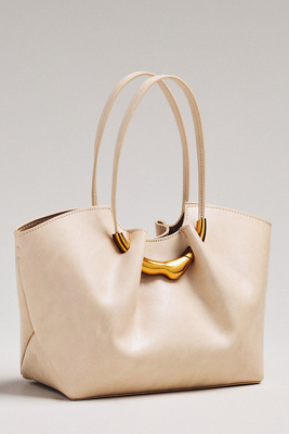 By Anthropologie Molten Hardware Shiny Textured Tote In Sand