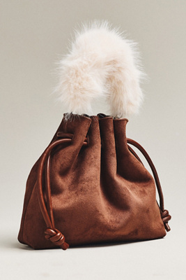 By Anthropologie Cinched Suede Faux Fur Bucket Bag In Brown