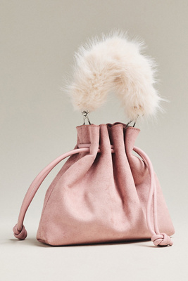 By Anthropologie Cinched Suede Faux Fur Bucket Bag In Purple