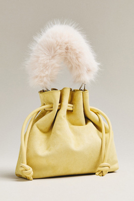 By Anthropologie Cinched Suede Faux Fur Bucket Bag In Yellow