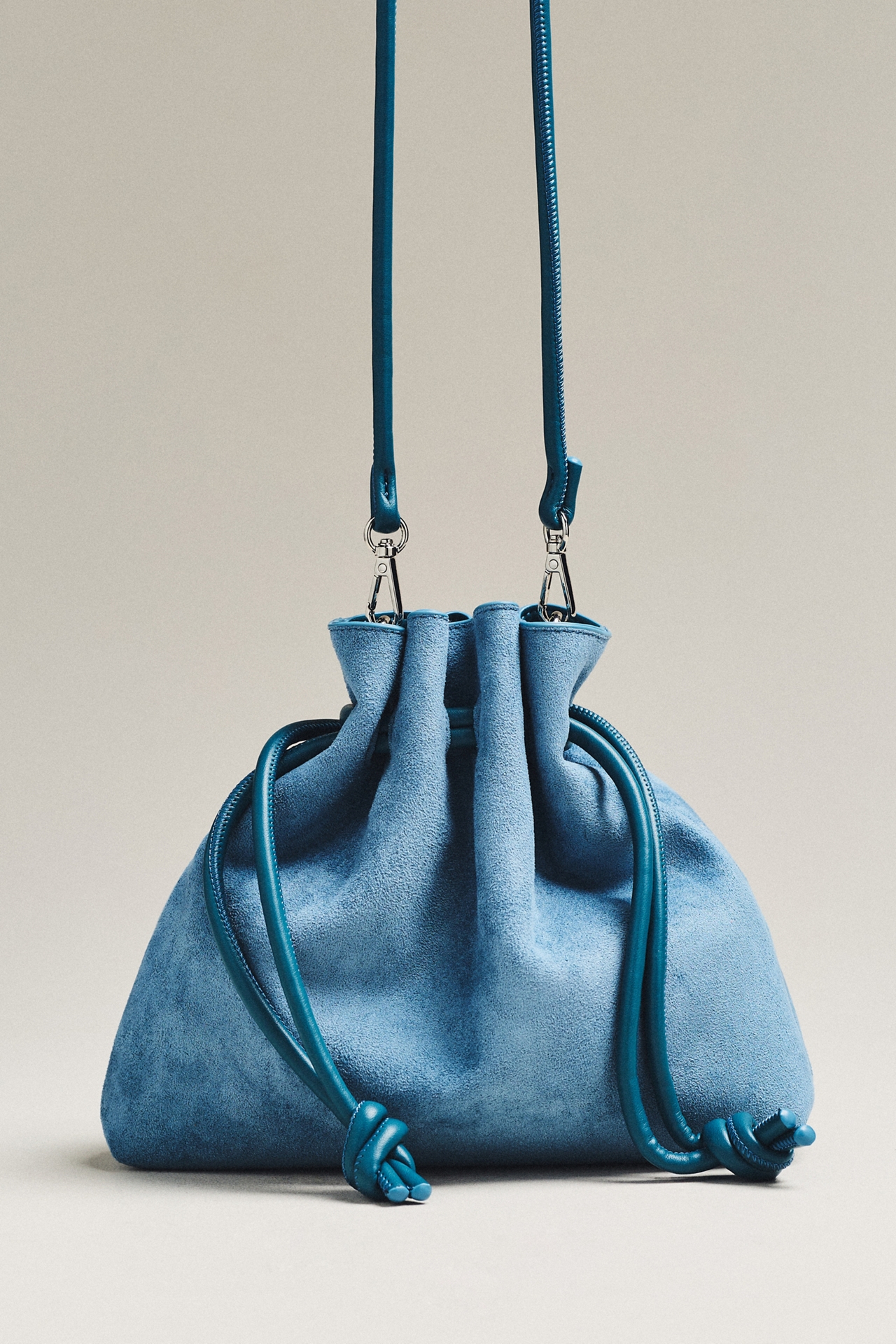 Cinched Suede Faux Fur Bucket Bag