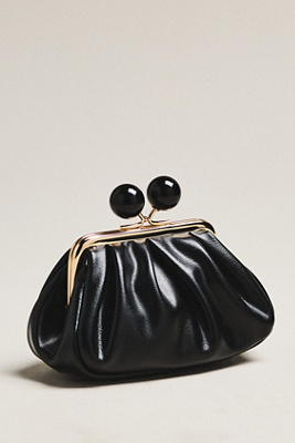 By Anthropologie Shiny Textured Kiss-lock Bauble Coin Purse In Black