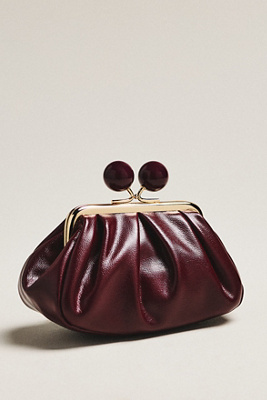 By Anthropologie Shiny Textured Kiss-lock Bauble Coin Purse In Burgundy