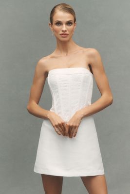 Watters Brie Strapless Embellished Pearl Floral A-Line Mini Dress