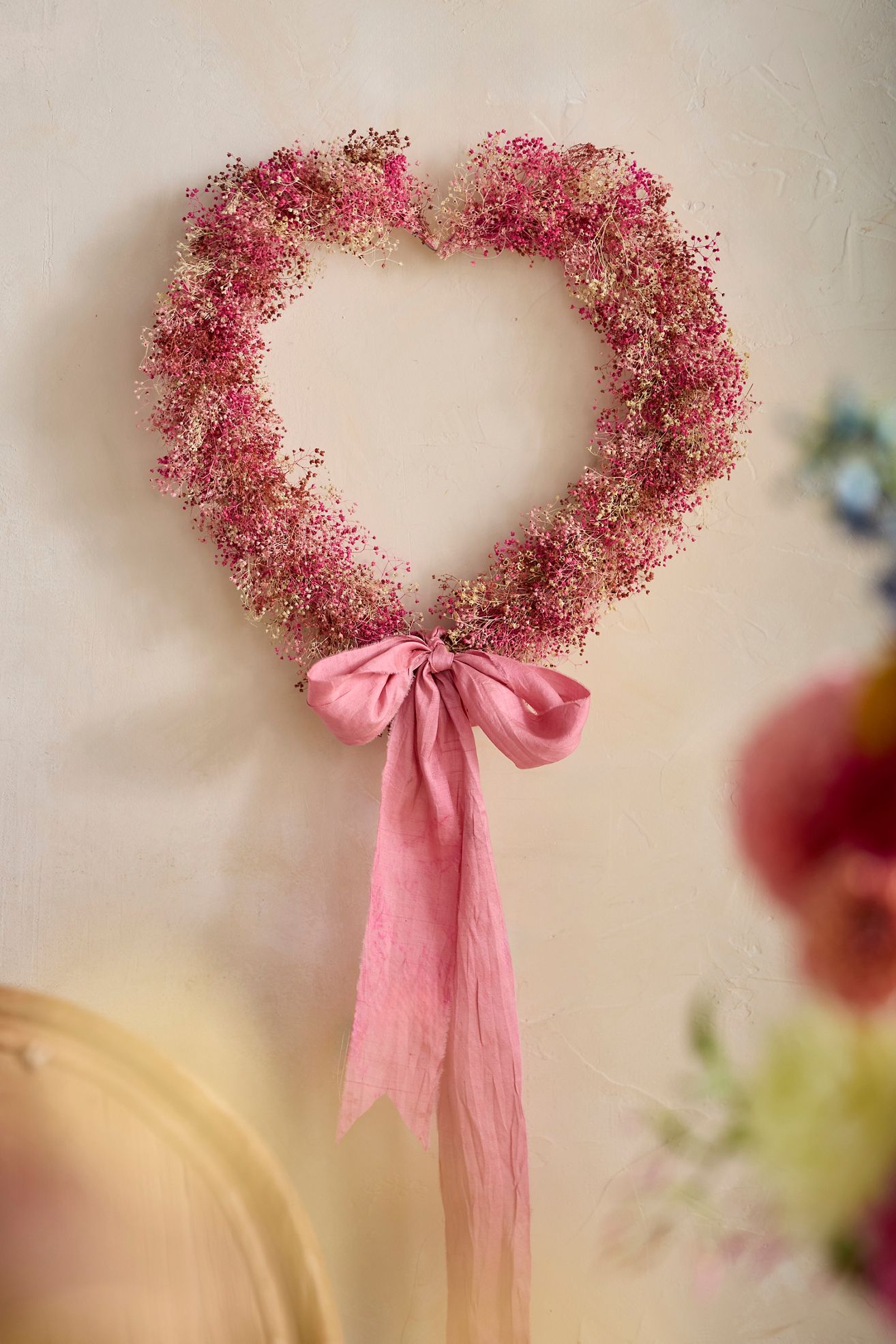 Pink Gypsophila Heart Wreath - Pink, One Size