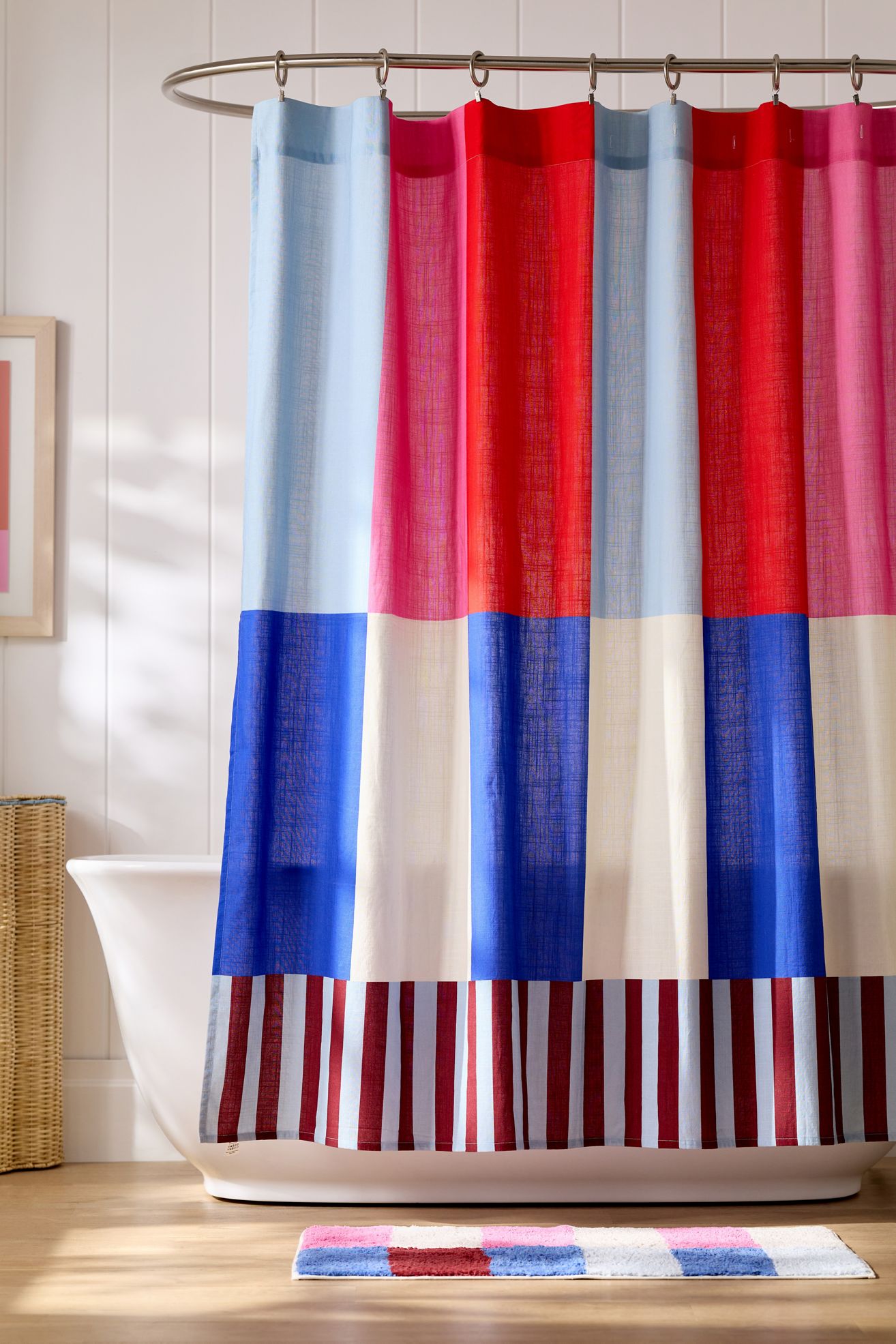 Damson Madder Cotton Printed Shower Curtain - Pink Stripe, Standard, 72" x 72"