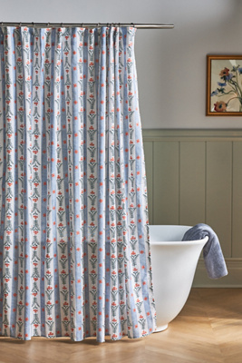 Anthropologie The Printed Cotton Slub Shower Curtain Collection In Blue
