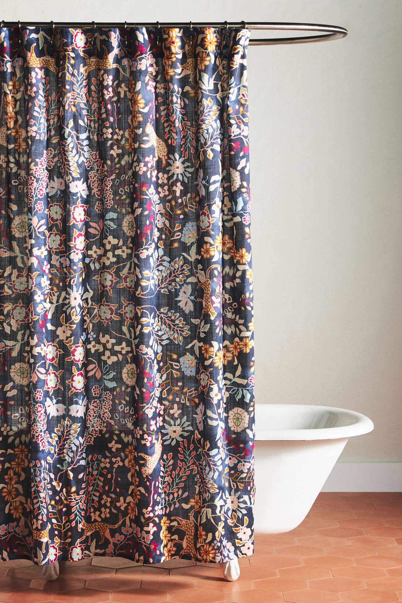 The Printed Cotton Slub Shower Curtain Collection - Lacey Blue, Standard, 72" x 72"