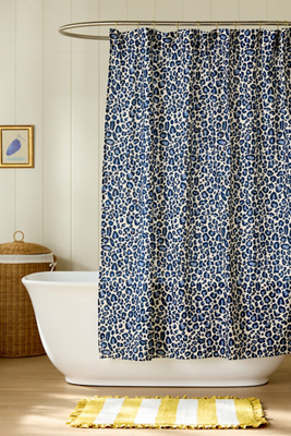 Anthropologie The Printed Cotton Slub Shower Curtain Collection In Blue