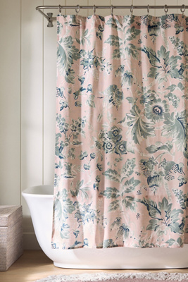Anthropologie The Printed Cotton Slub Shower Curtain Collection In Pink