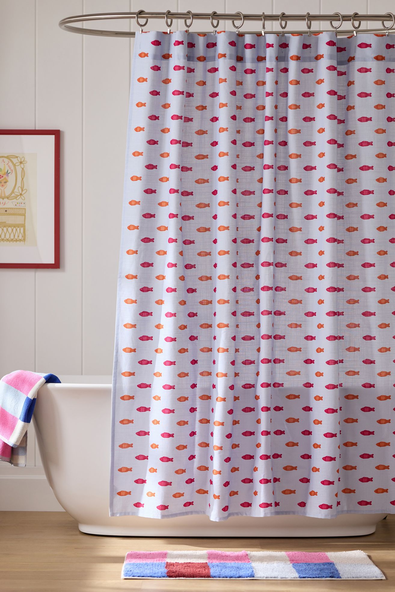 Printed Cotton Shower Curtain - Candy Fish