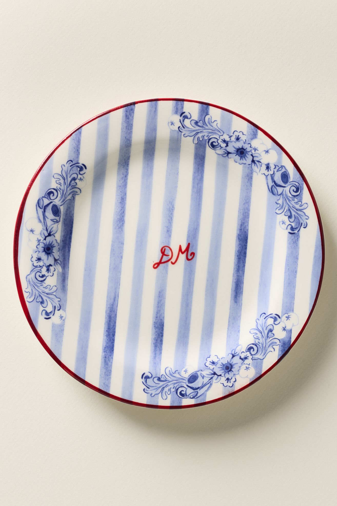 Damson Madder Italian Stoneware Dessert Plates - Blue Stripe, Standard, One Size