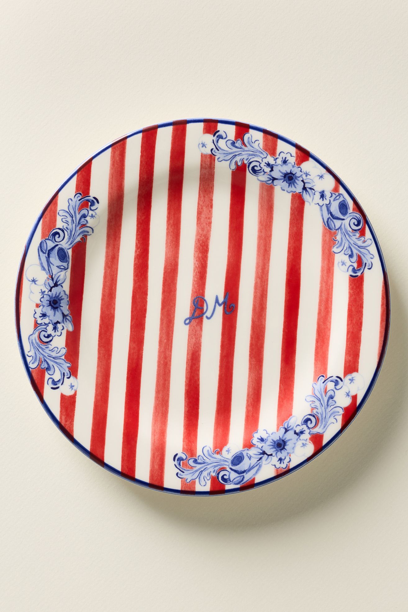 Damson Madder Italian Stoneware Dessert Plates - Red Stripe, Standard, One Size