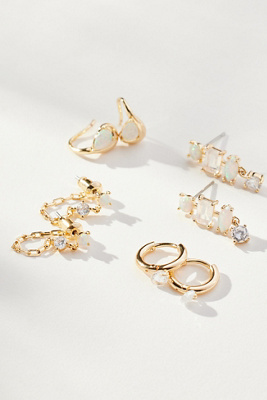 By Anthropologie Birthstone Earrings, Set Of 4 In White