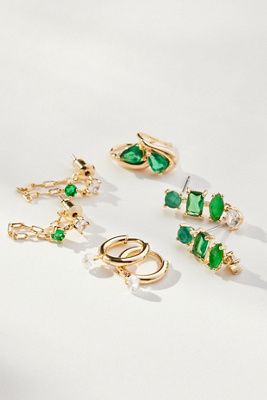 By Anthropologie Birthstone Earrings, Set Of 4 In Green