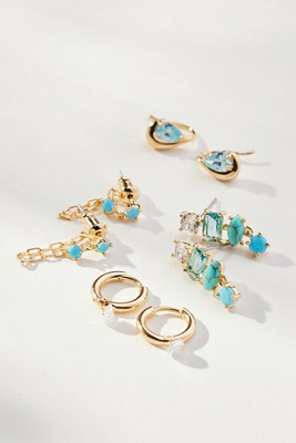 By Anthropologie Birthstone Earrings, Set Of 4 In Blue