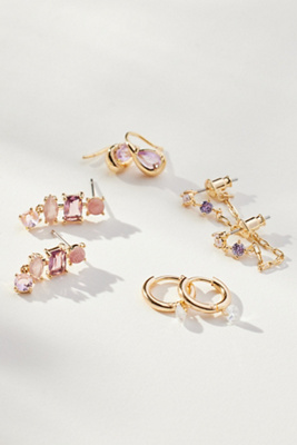 By Anthropologie Birthstone Earrings, Set Of 4 In Purple