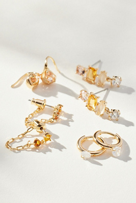 By Anthropologie Birthstone Earrings, Set Of 4 In Yellow