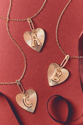 Fluted Heart Pendant Monogram Necklace
