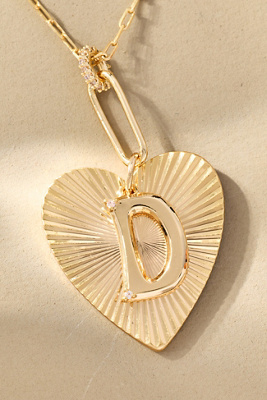 By Anthropologie Fluted Heart Pendant Monogram Necklace