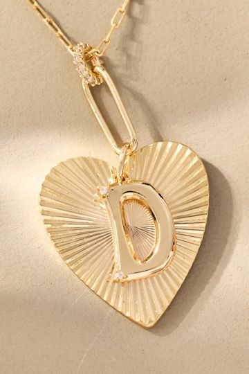 Fluted Heart Pendant Monogram Necklace