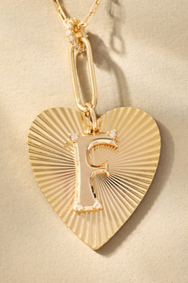 By Anthropologie Fluted Heart Pendant Monogram Necklace