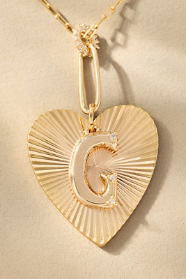 By Anthropologie Fluted Heart Pendant Monogram Necklace