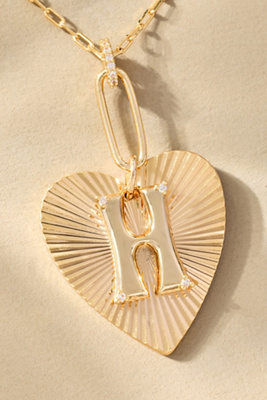 By Anthropologie Fluted Heart Pendant Monogram Necklace