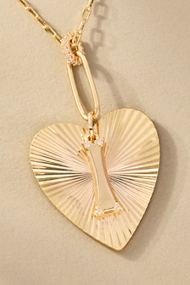 By Anthropologie Fluted Heart Pendant Monogram Necklace