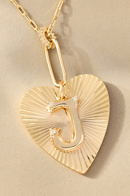 By Anthropologie Fluted Heart Pendant Monogram Necklace
