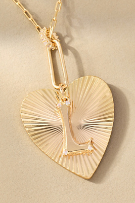 By Anthropologie Fluted Heart Pendant Monogram Necklace