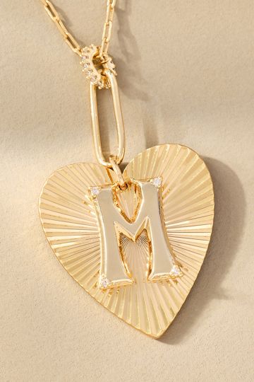 Fluted Heart Pendant Monogram Necklace