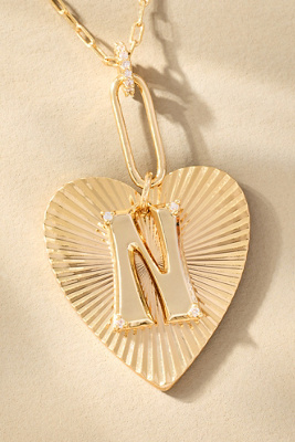 By Anthropologie Fluted Heart Pendant Monogram Necklace