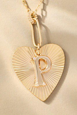 By Anthropologie Fluted Heart Pendant Monogram Necklace