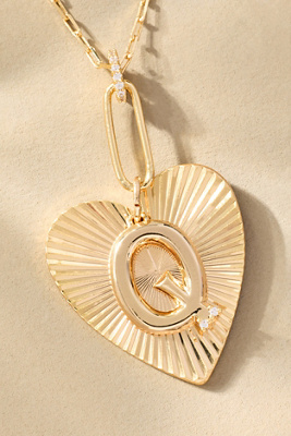 By Anthropologie Fluted Heart Pendant Monogram Necklace