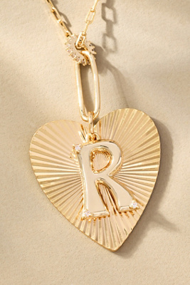 By Anthropologie Fluted Heart Pendant Monogram Necklace