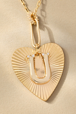 By Anthropologie Fluted Heart Pendant Monogram Necklace