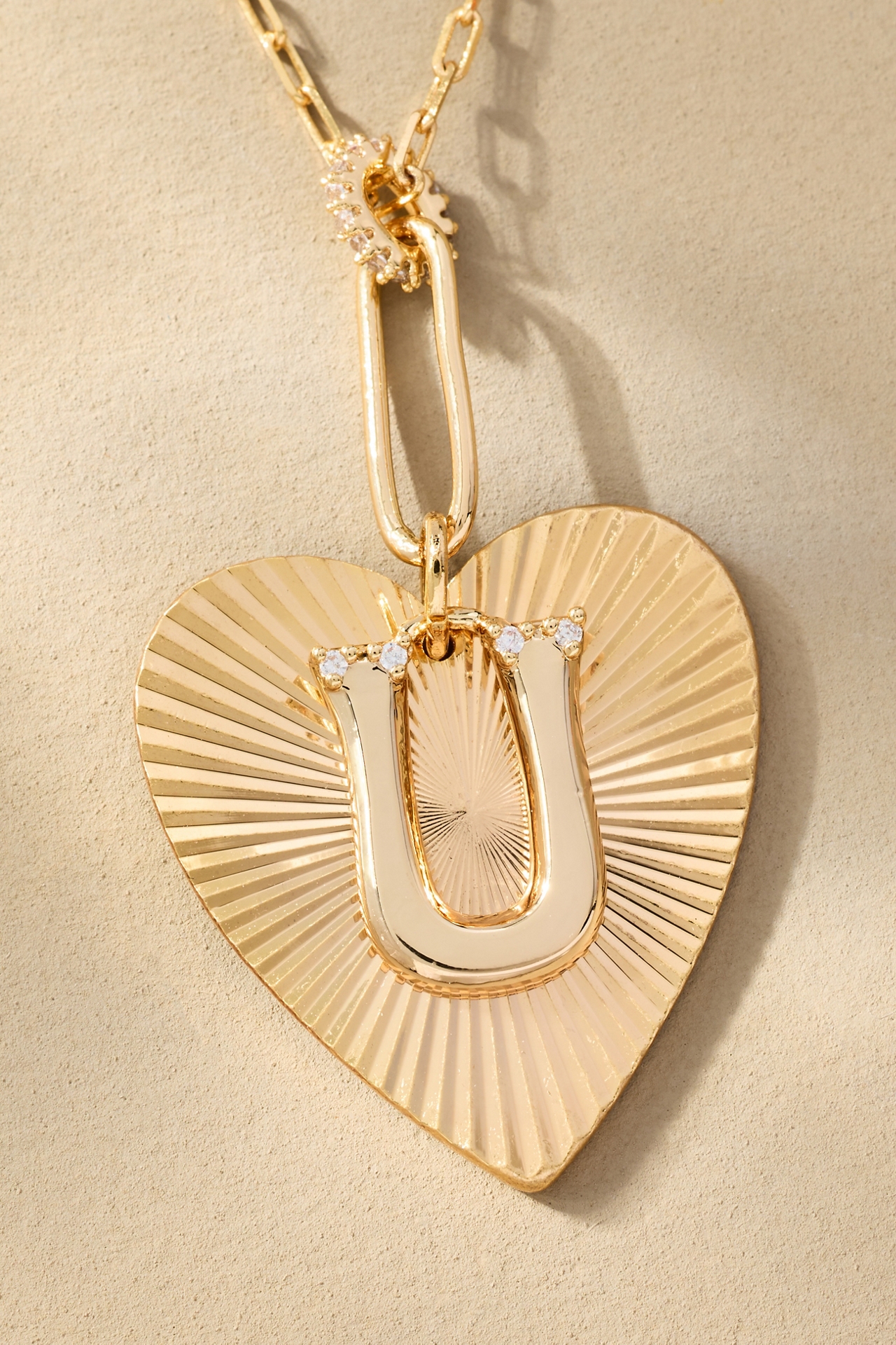 Fluted Heart Pendant Monogram Necklace