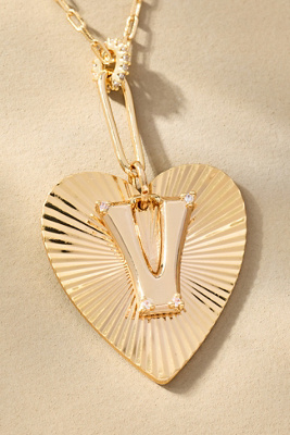 By Anthropologie Fluted Heart Pendant Monogram Necklace