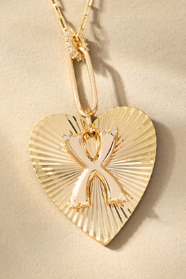 By Anthropologie Fluted Heart Pendant Monogram Necklace