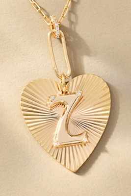 By Anthropologie Fluted Heart Pendant Monogram Necklace
