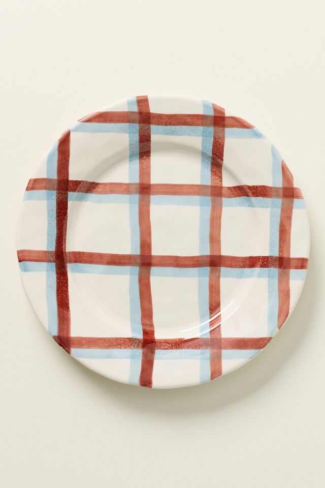 Plaid Portuguese Stoneware Dinner Plate #1