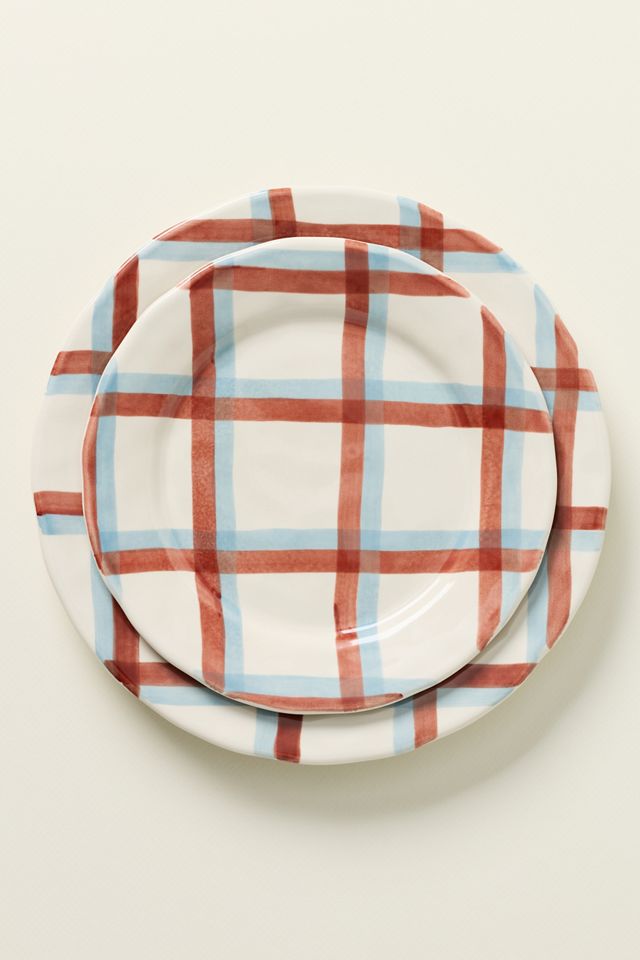 Plaid Portuguese Stoneware Dessert Plate #1