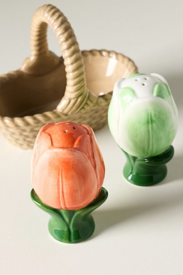 Louise Stoneware Salt & Pepper Shakers in Basket #2