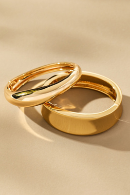 Ettika Double Golden Bangle Bracelets, Set Of 2 In Gold